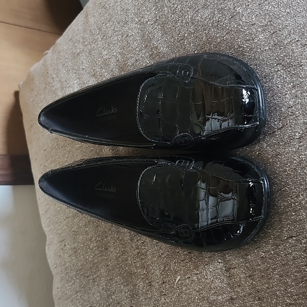 Clarks Black Classic Loafers with Crocodile Texture